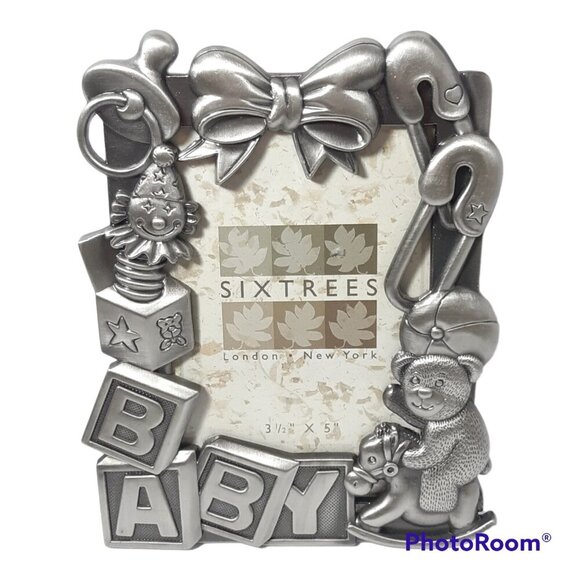 Pewter Photo Picture Frame Baby Blocks Holds 3.5 in x 5 in Picture GIFT - Picture 1 of 4